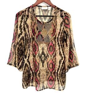 Chico's Size 1 or M Medium Beaded Tribal Blouse Shirt Top Summer Fall Business